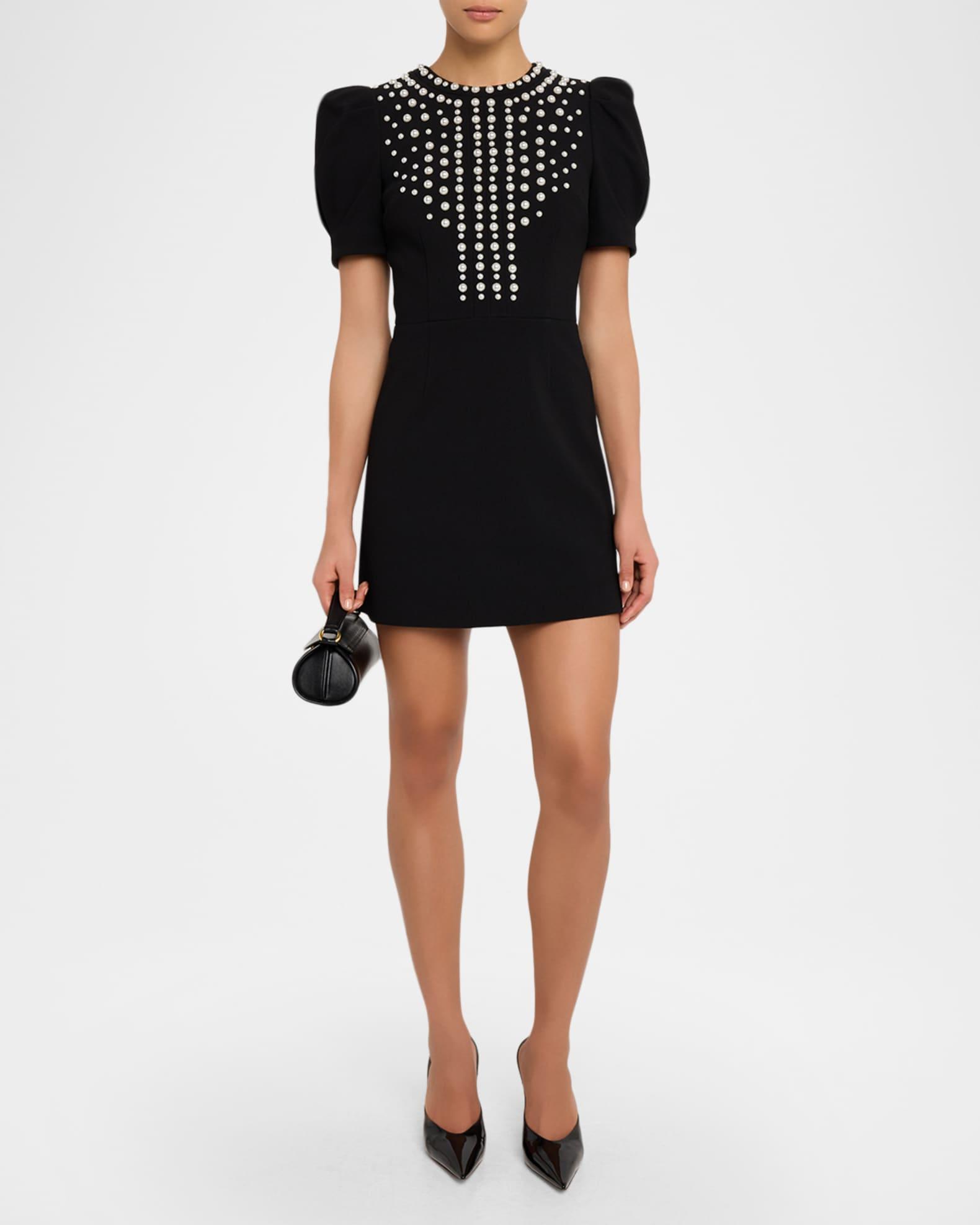 Puff-Sleeve Pearly Studded Mini Dress Product Image