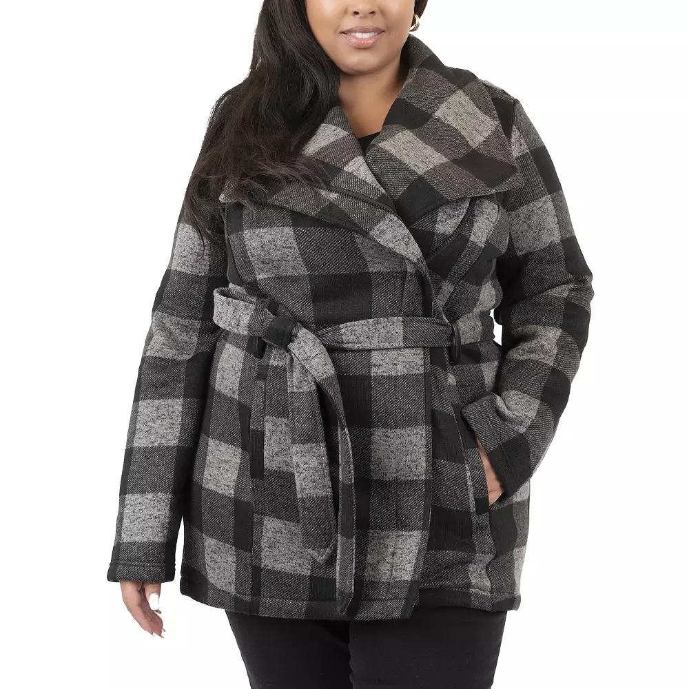Plus Size Junior's Coffee Shop Belted Knit Wrap Jacket, Women's, Size: 2XL, Black Gray Product Image