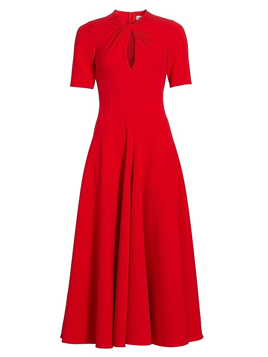 Womens Twist-Neck Keyhole A-Line Midi Dress Product Image
