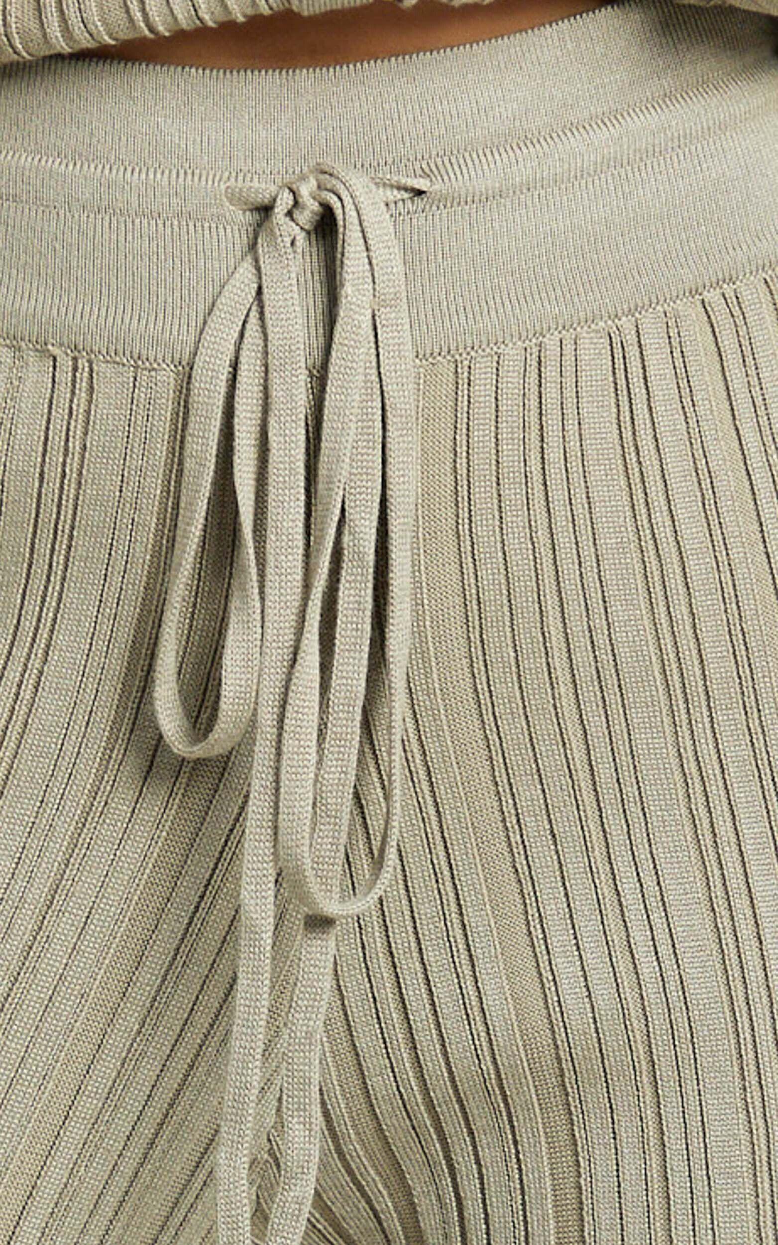 Kelsey Pants - High Drawstring Waist Knit Pants in Taupe Product Image