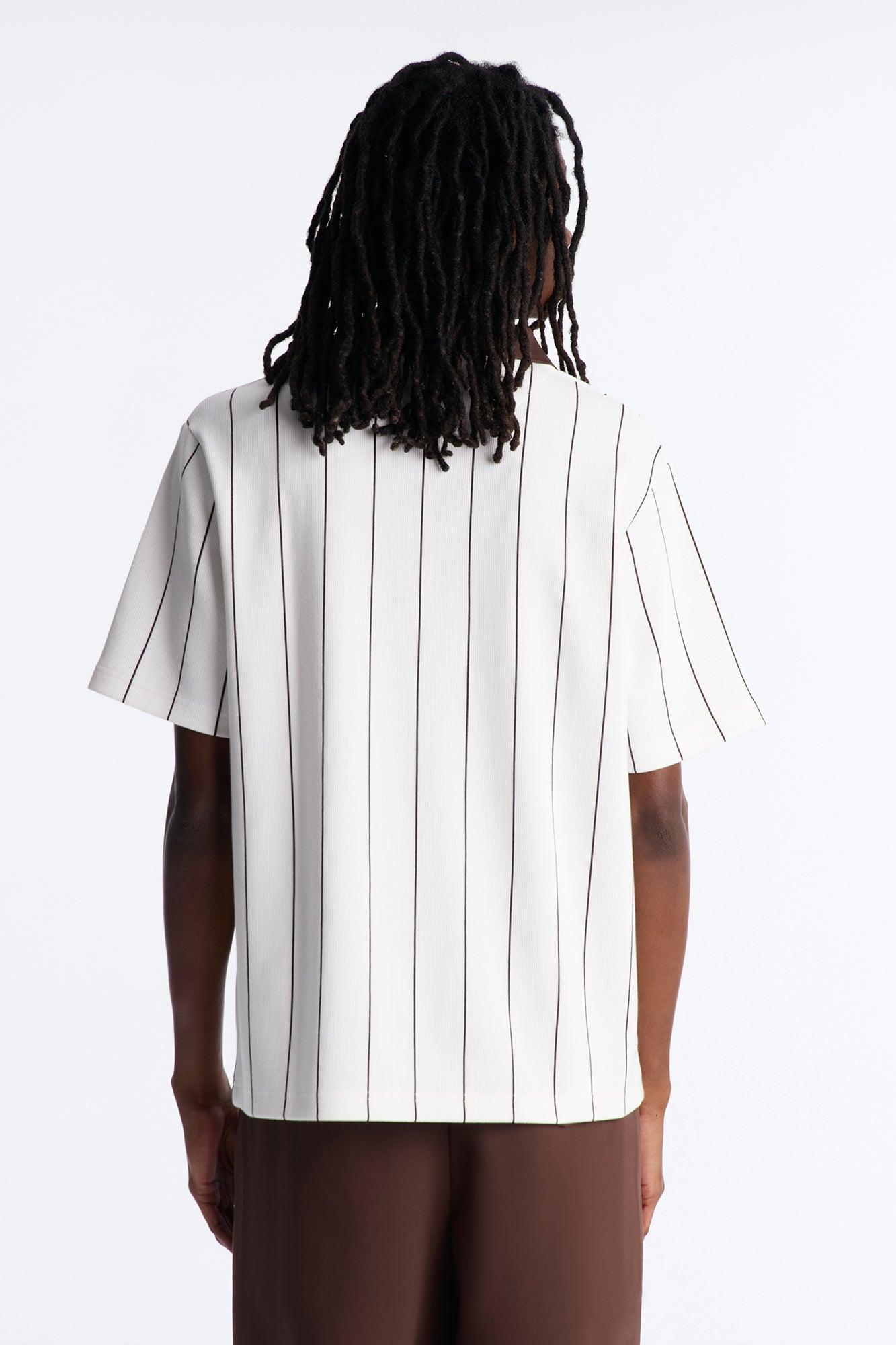 Brown Stripe Johnny Collar Polo - White/combo Male Product Image