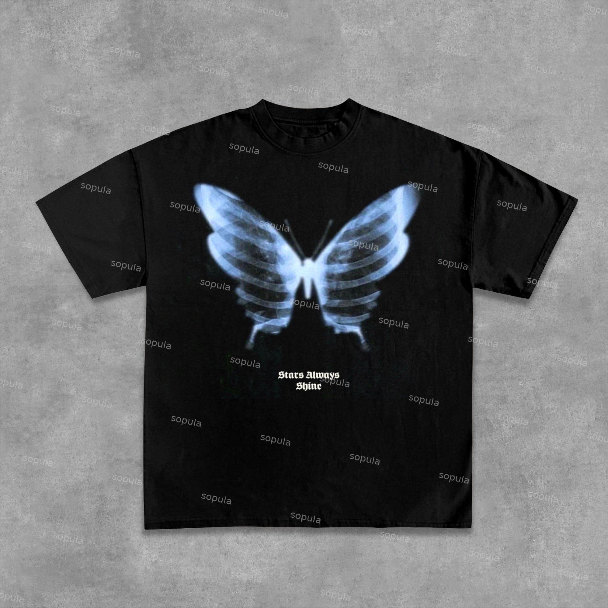 Cotton Shadow Skeleton Butterfly Short-Sleeved T-Shirt Product Image