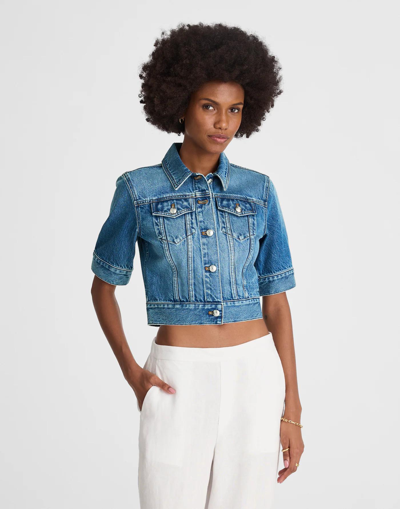 Shrunken Denim Trucker Jacket in Hazeldell Wash Product Image