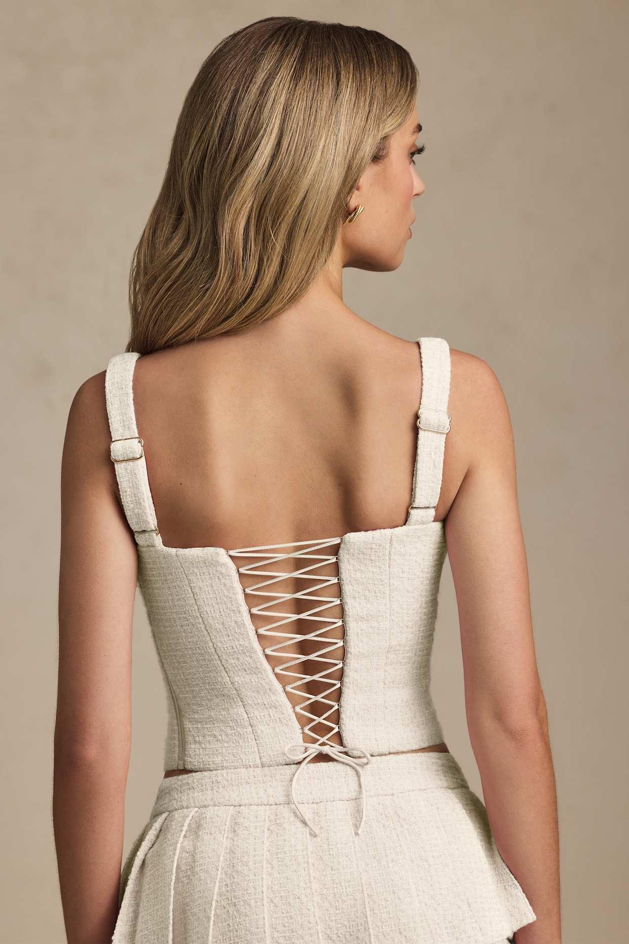Lace-Up Corset Top in Ivory Product Image