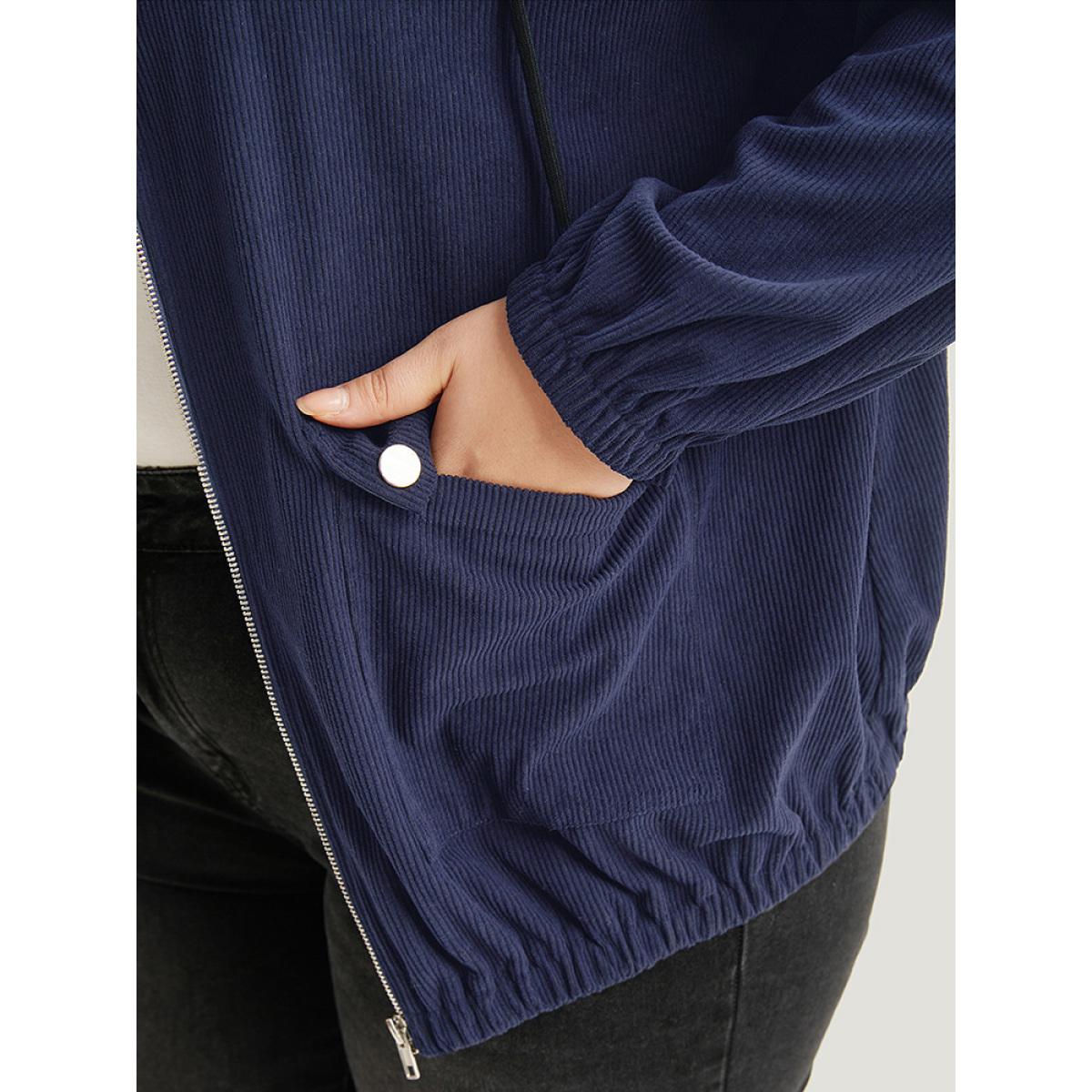 Plus Size Halloween Solid Flap Pocket Hooded Drawstring Jacket Women Indigo Texture Loose Pocket Dailywear Jackets BloomChic 26/4X Product Image
