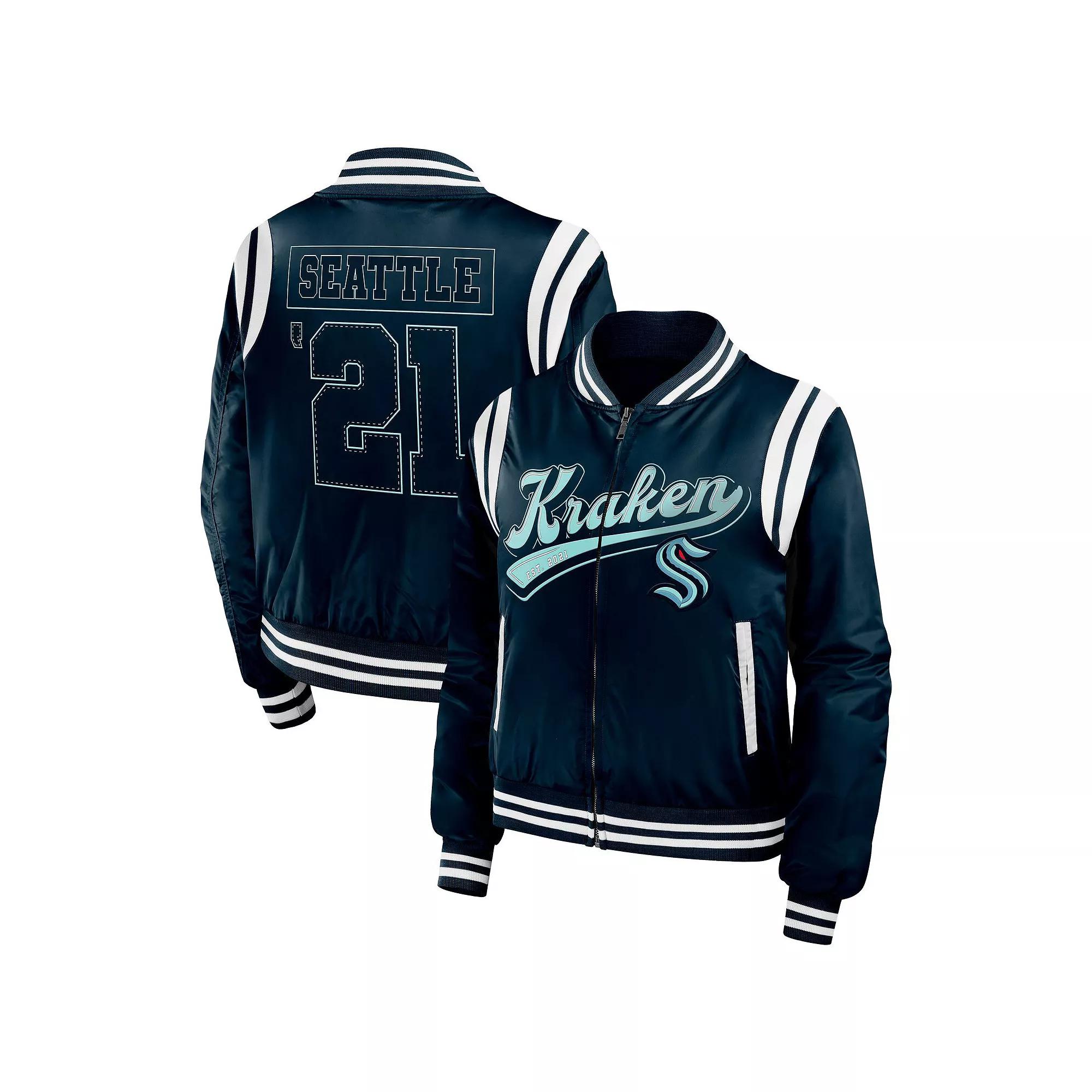Women's WEAR by Erin Andrews  Deep Sea Blue Seattle Kraken Baller Full-Zip Bomber Jacket, Size: Medium, Krk Blue Product Image