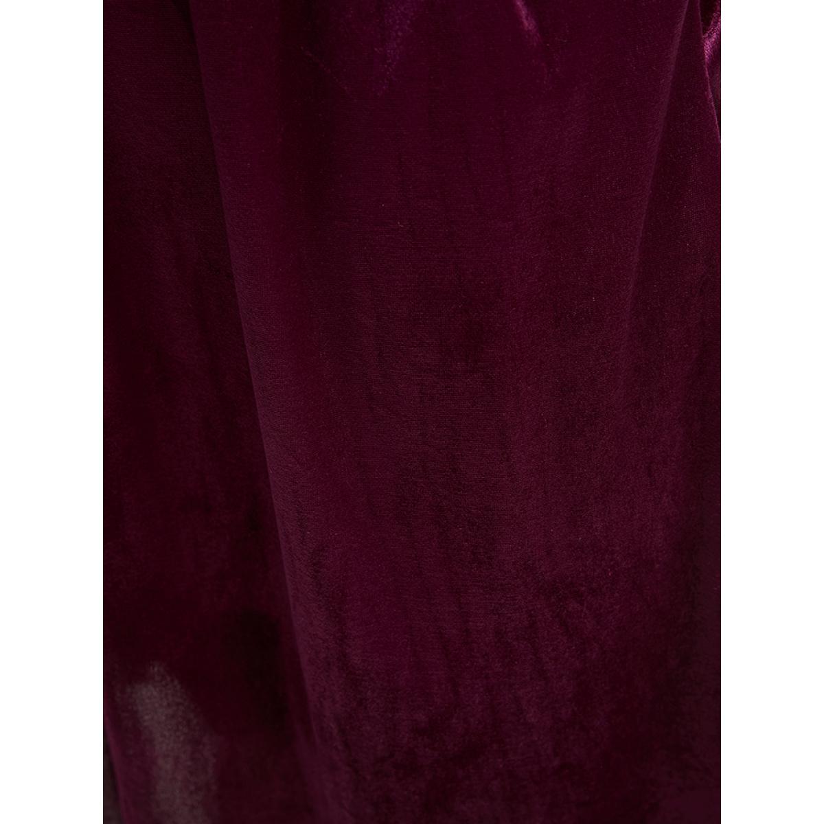 Plus Size Halloween Solid Velvet Bell Sleeve Pocket Contrast Lace Ties Midi Dress Burgundy Women Party Ribbon Square Neck Elbow-length sleeve Curvy Midi Dress BloomChic 22-24/3X Product Image