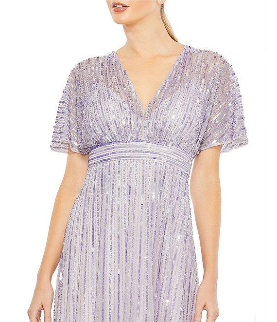 Mac Duggal Vneck Short Sleeve Sequined Mesh Aline Gown Product Image