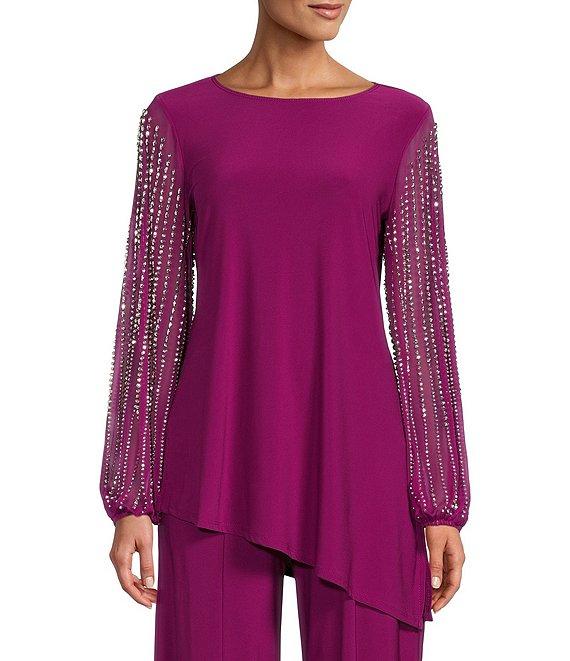 Marina Beaded Long Sleeve Crew Neck 2-Piece Pant Set Product Image