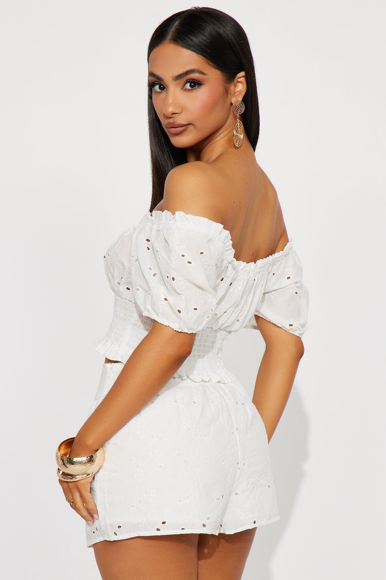 Very Cutesy Eyelet Short Set - White Product Image