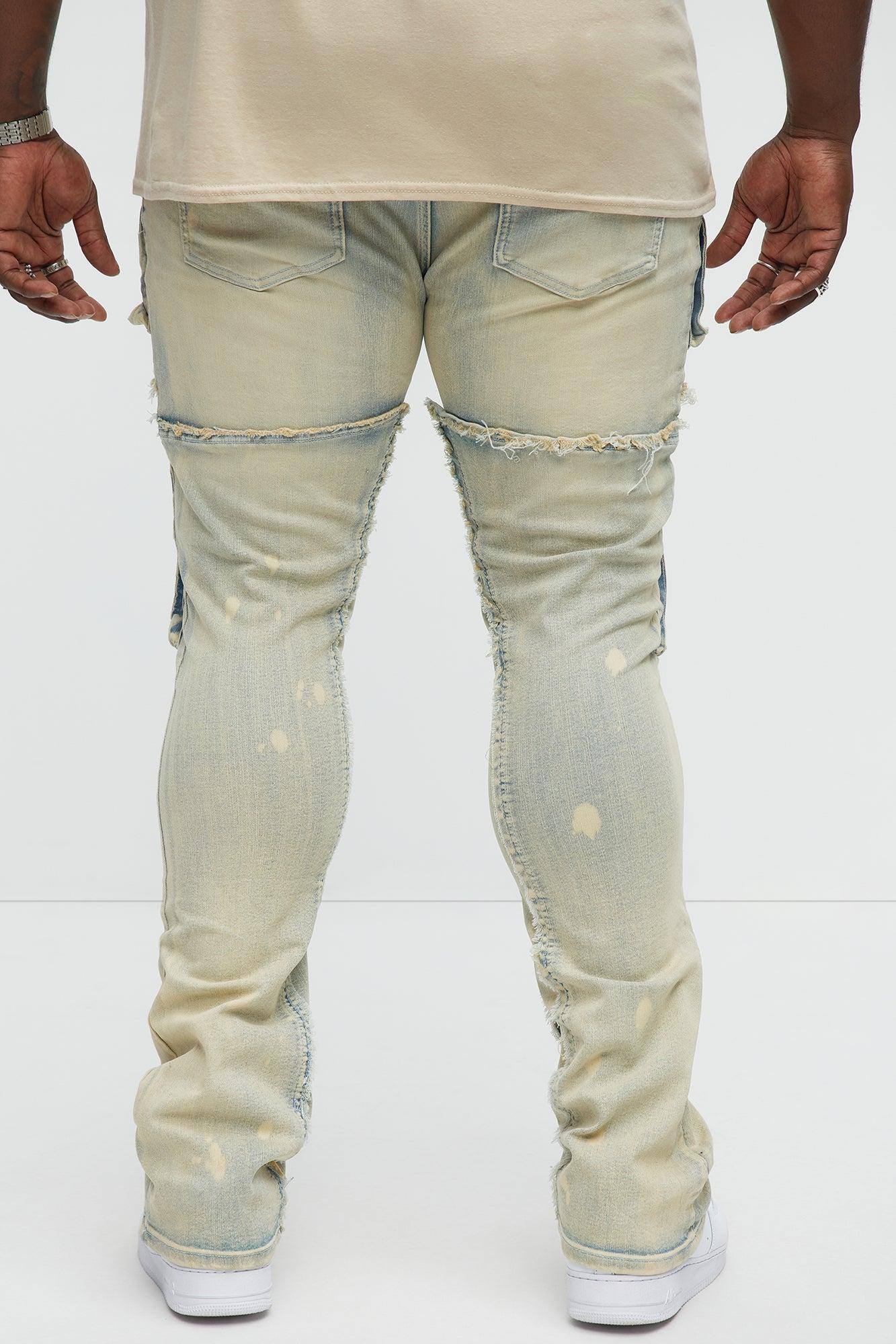 Stacked Skinny Flare Fray With Cargo Jeans - Light Wash Product Image