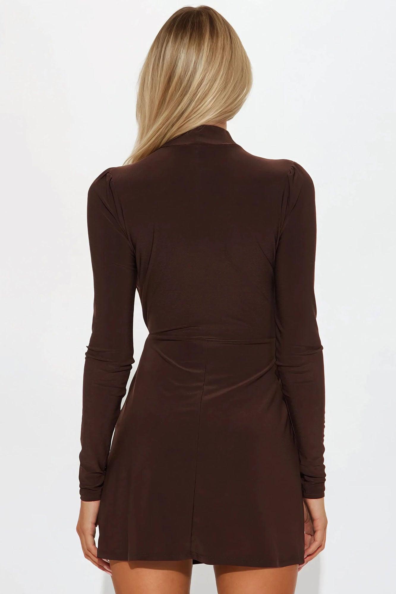 Zarina Wrap Mini Dress - Chocolate Product Image