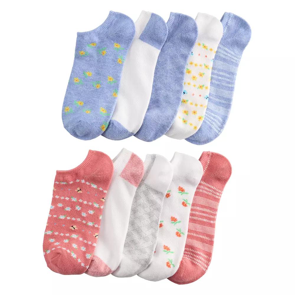 Women's Sonoma Goods For Life® 10-Pack Spring Floral No-Show Socks, Size: 9-11, Lt Blue Product Image