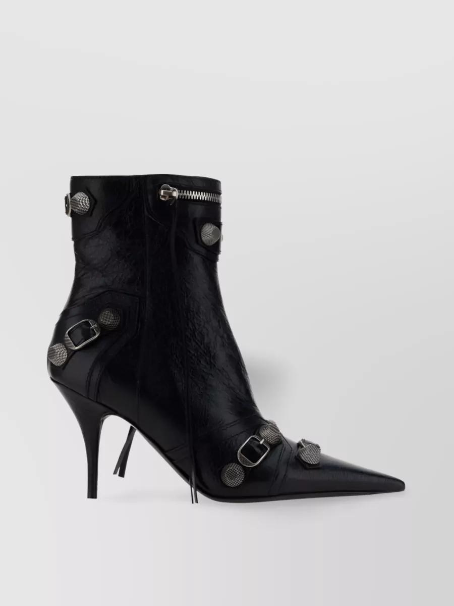 BALENCIAGA Womens Cagole Lambskin Buckle Zip Ankle Booties In Black Product Image
