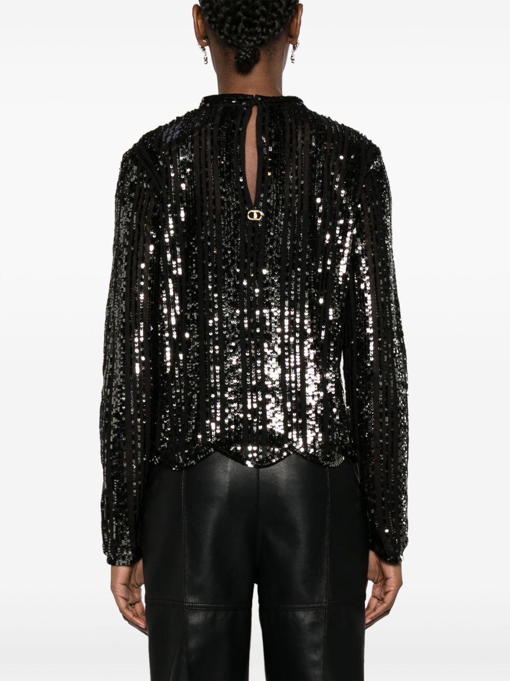 sequin-embellished keyhole-neck blouse Product Image