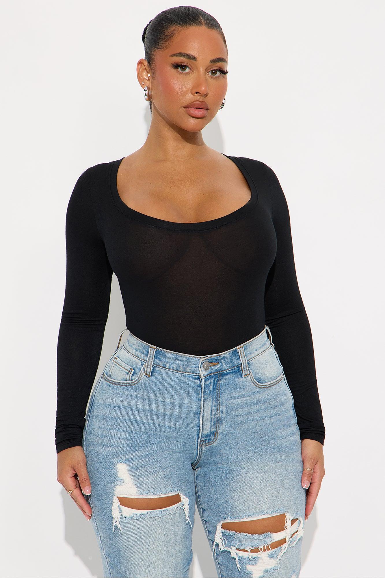 Marlene Scoop Neck Long Sleeve Bodysuit - Black Female Product Image