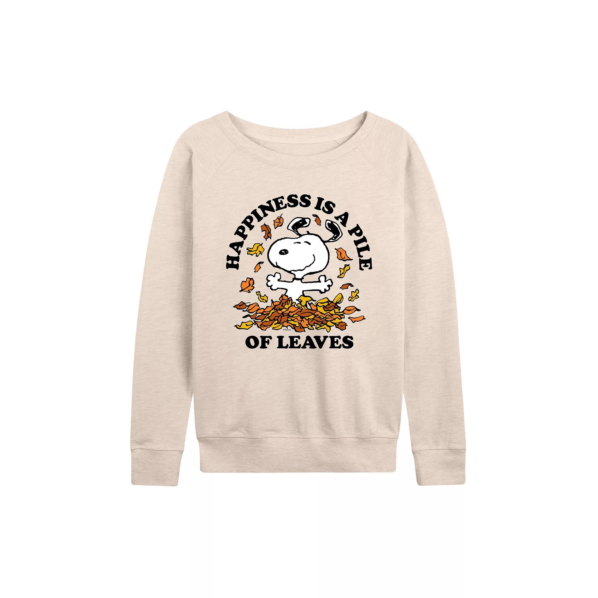 Women's Peanuts Snoopy Pile Of Leaves French Terry Long Sleeve Tee,  Product Image