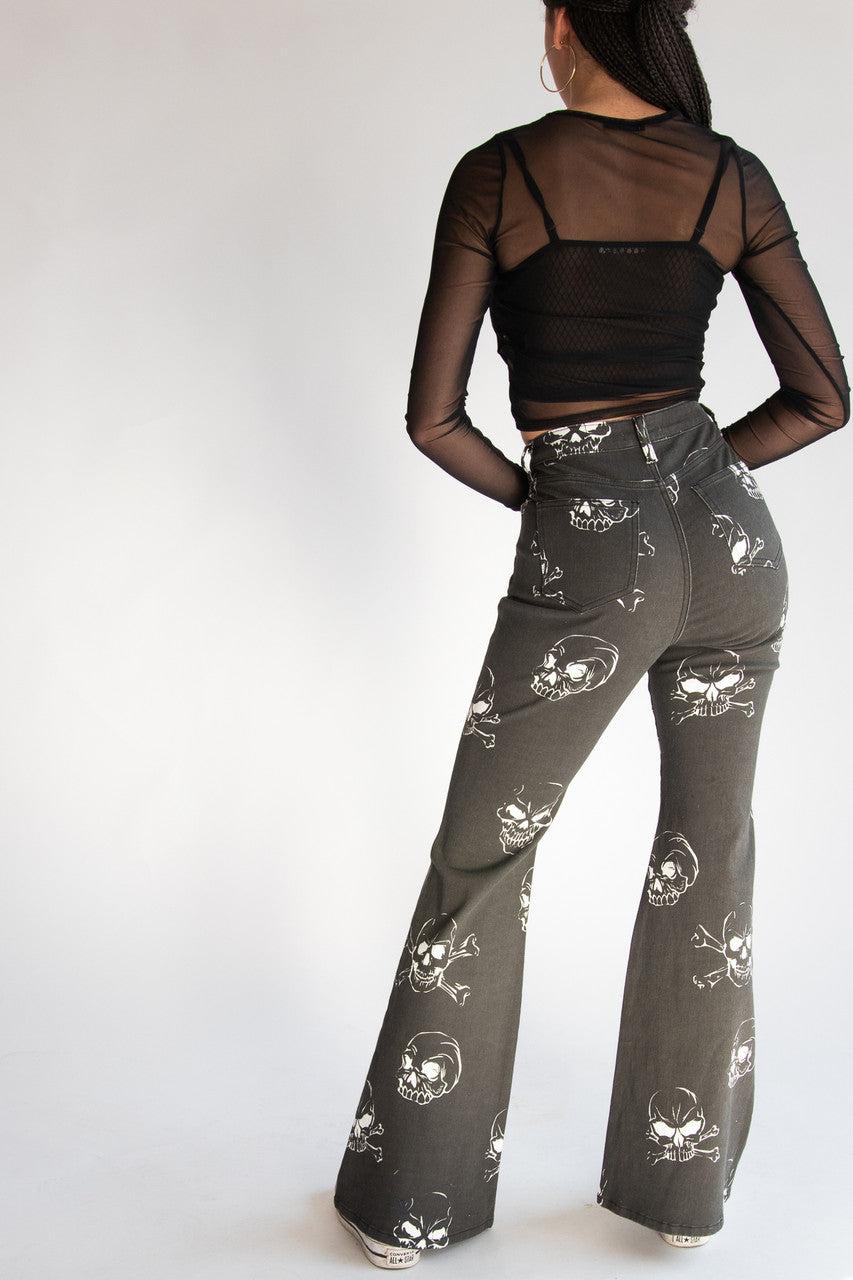 Skull Print Flare Jeans Product Image