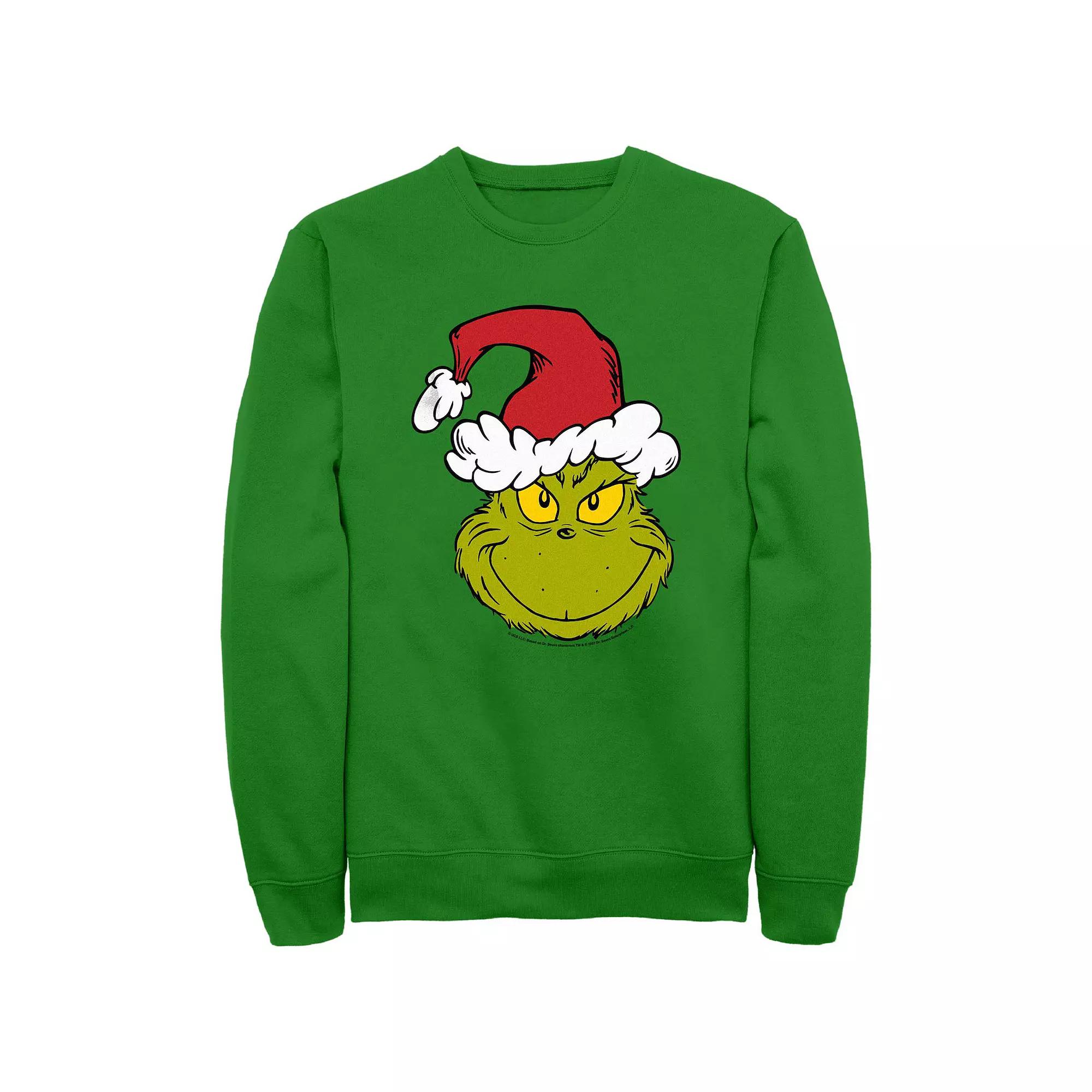 Big & Tall Dr. Seuss Grinch Wearing Santa Hat Graphic Fleece, Men's, Size: XL, Kelly Product Image