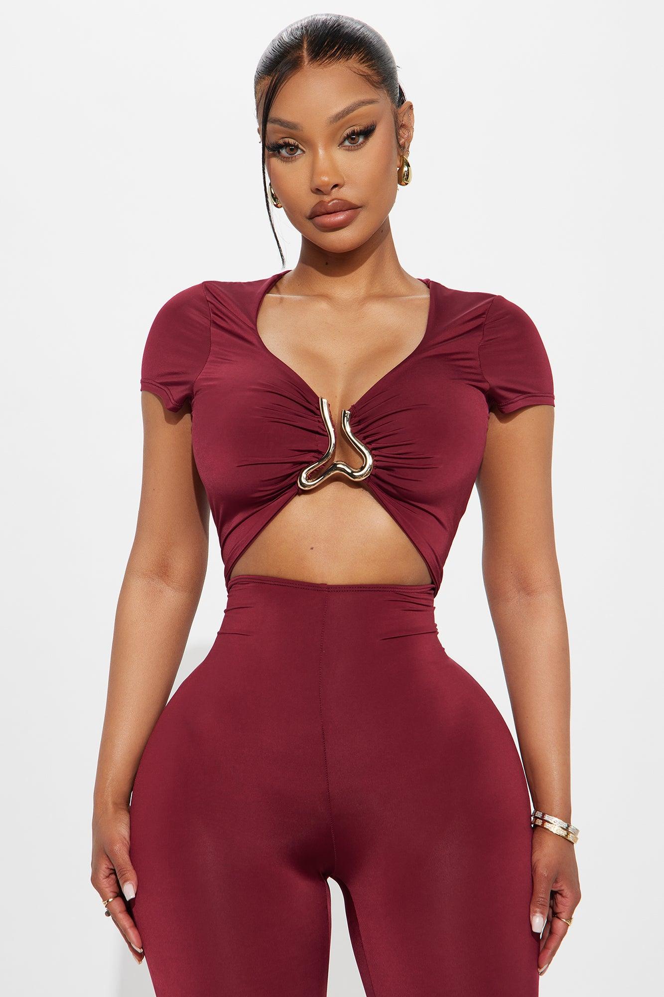 Maribell Short Sleeve Jumpsuit - Burgundy Female Product Image