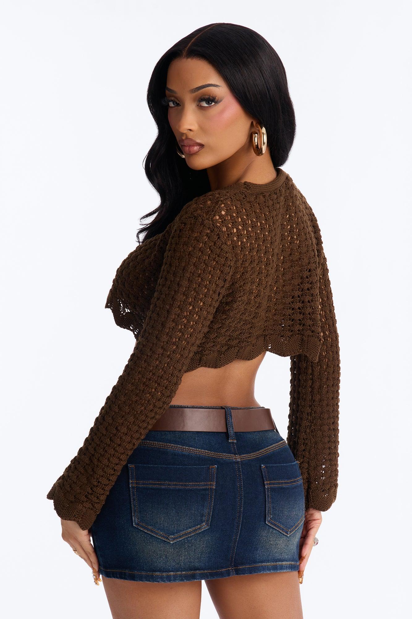 Sasha Crochet Cardigan - Chocolate Female Product Image