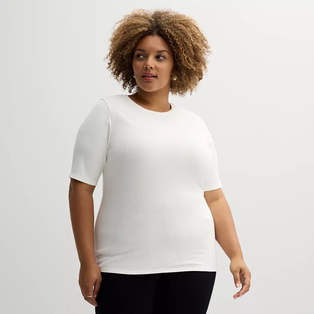 Plus Size Nine West Fitted Elbow Sleeve Top, Women's, Size: 1XL, White Knight Product Image