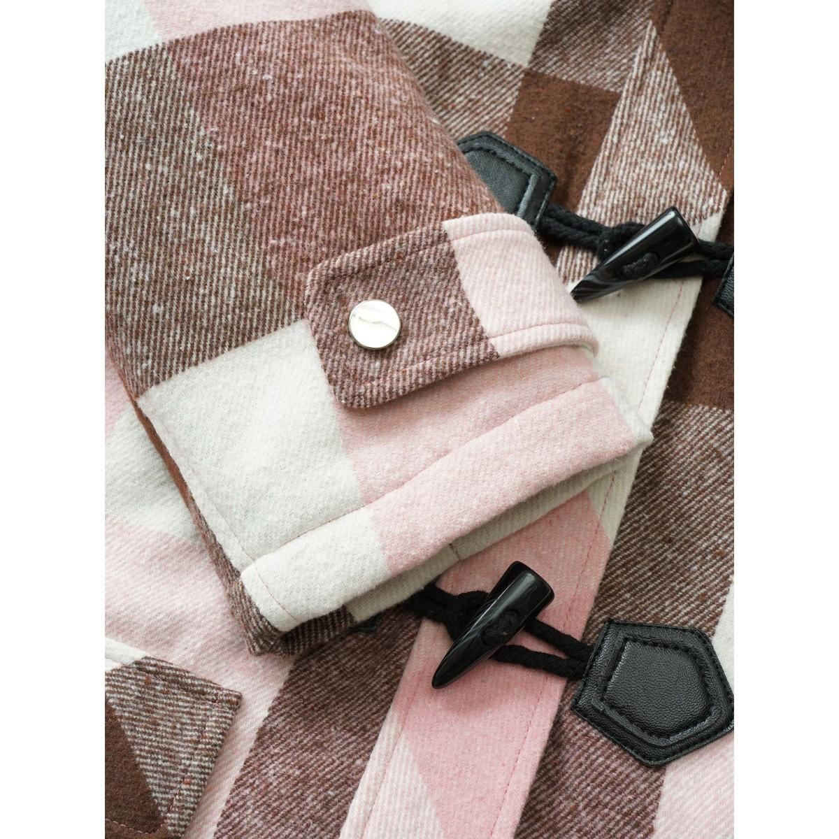 Plus Size Colorblock Contrast Fuzzy Trim Duffle Button Coat Women DustyPink Casual Lined Ladies Dailywear Winter Coats BloomChic 12/L Product Image