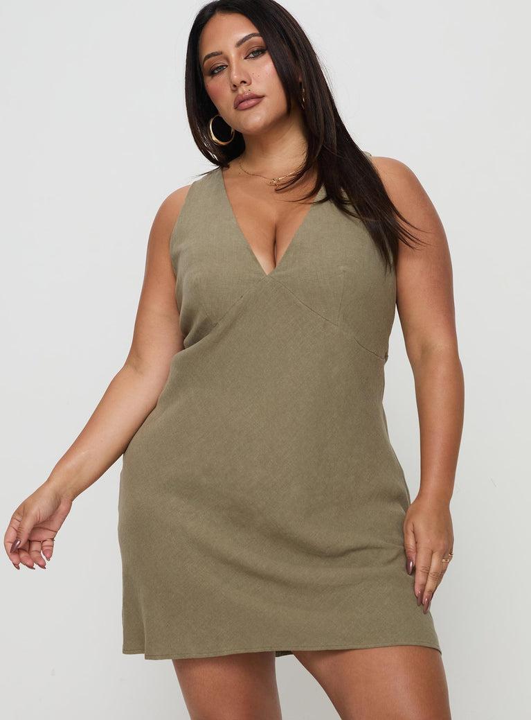 Portillo Linen Blend Mini Dress Olive Curve Product Image