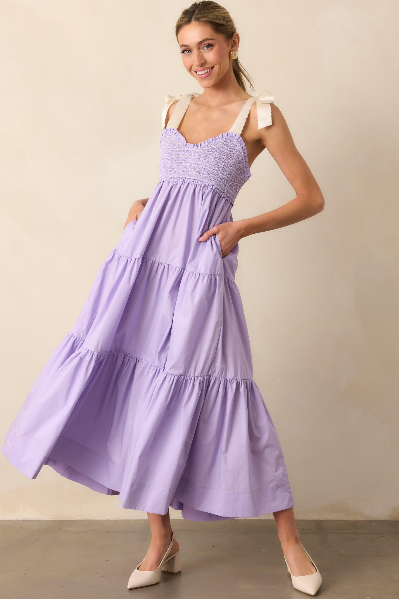 The Felicity Lavender Cotton Midi Dress Product Image