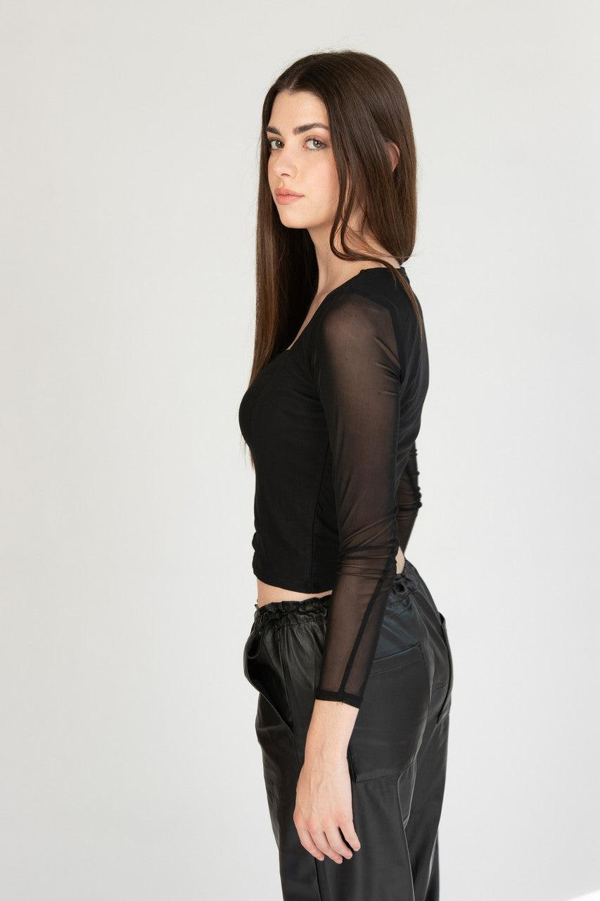 Soft Seam Long Sleeve Mesh Top Product Image