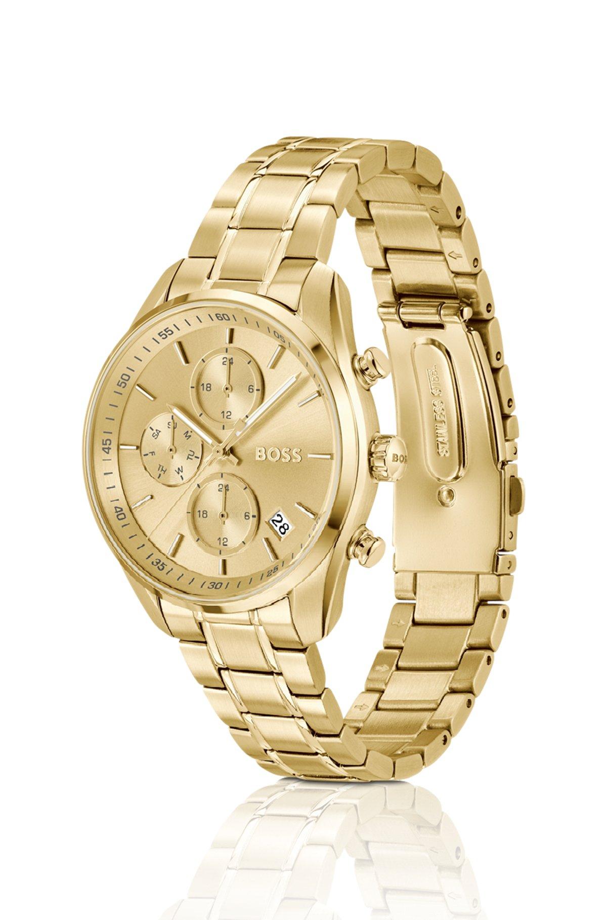 Gold-tone multifunction watch with curved case Product Image