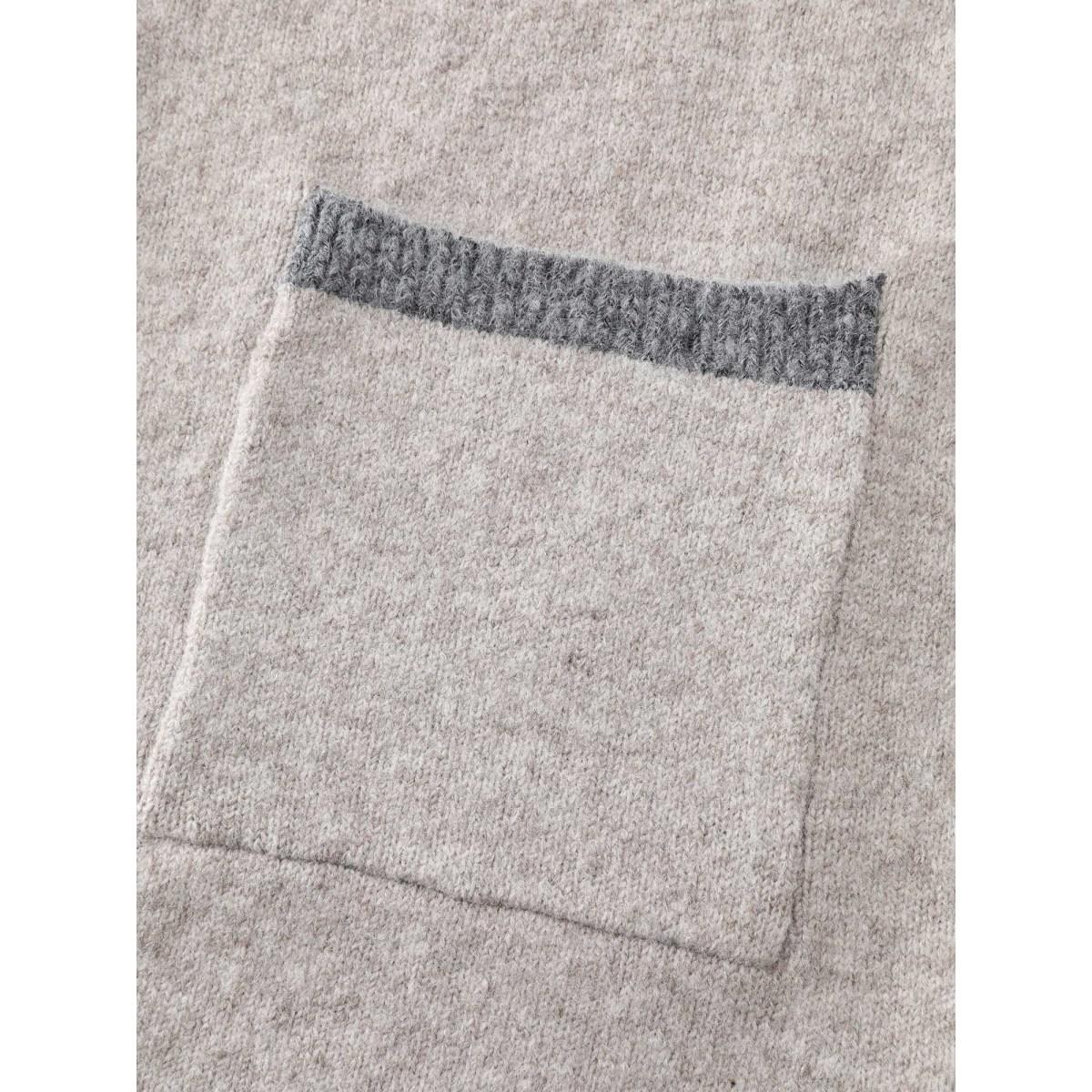 Plus Size Color Contrast Buttons Pockets Knit Cardigan LightBrown Women Leisure Loose Long Sleeve Casual Cardigans BloomChic 10/M Product Image