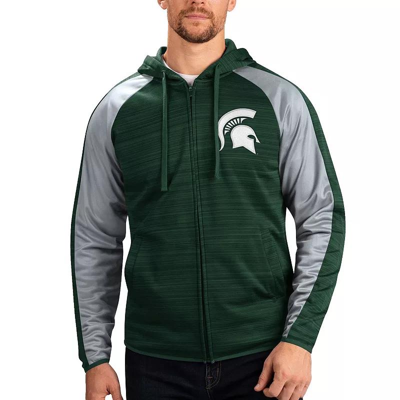 Men's G-III Sports by Carl Banks Green Michigan State Spartans Neutral Zone Raglan Full-Zip Track Jacket Hoodie,  Product Image
