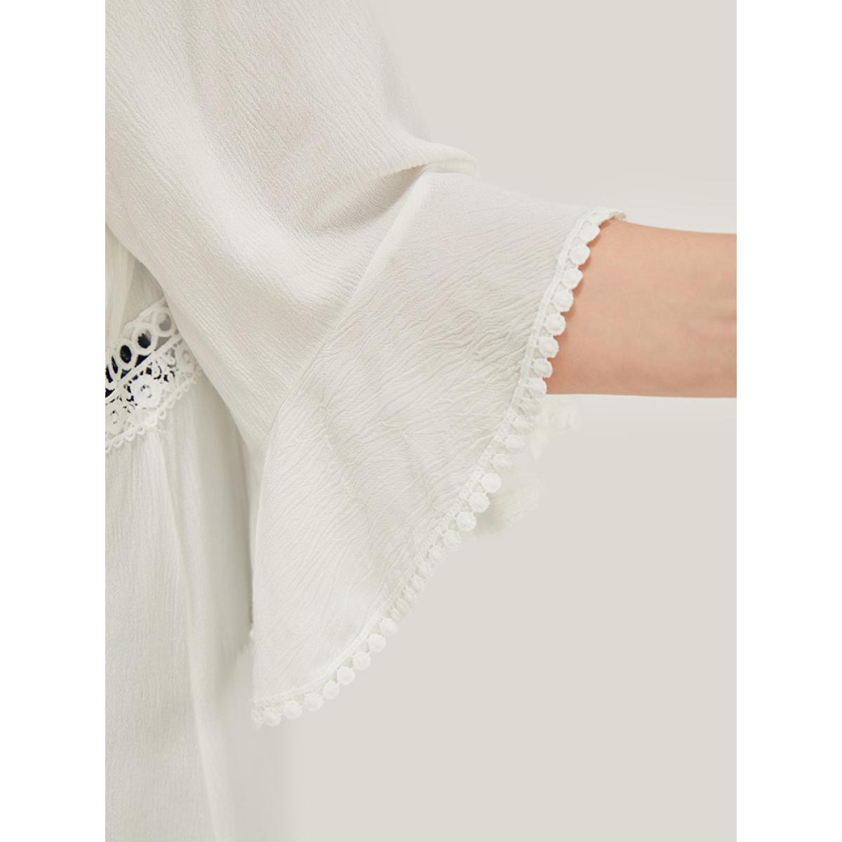 Plus Size Plain Ruffle Sleeve Open Front Eyelet Lace Kimono Women White Vacation Loose Dailywear Kimonos BloomChic 14-16/1X Product Image