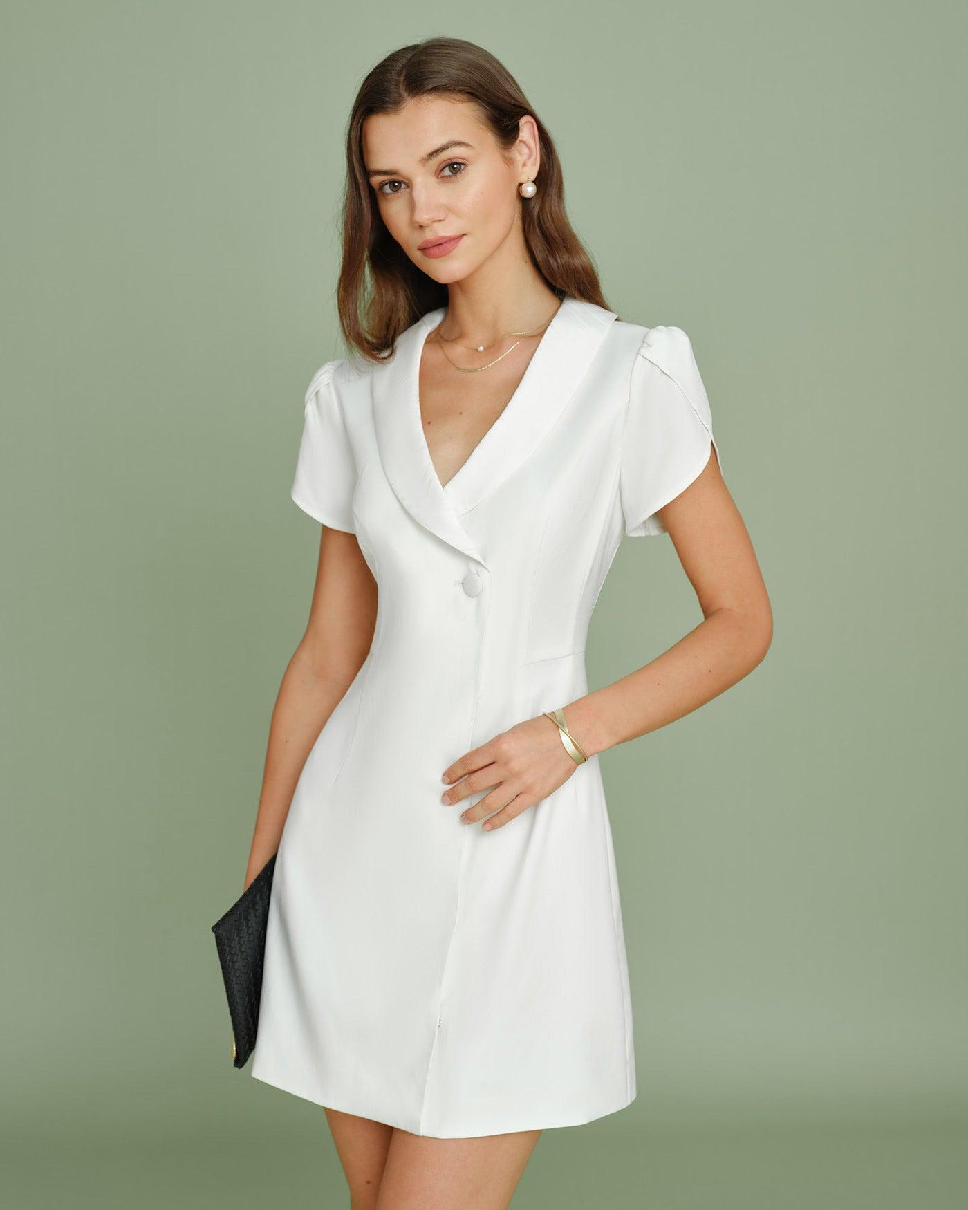 Beige Collar Button Satin Mini Dress Product Image