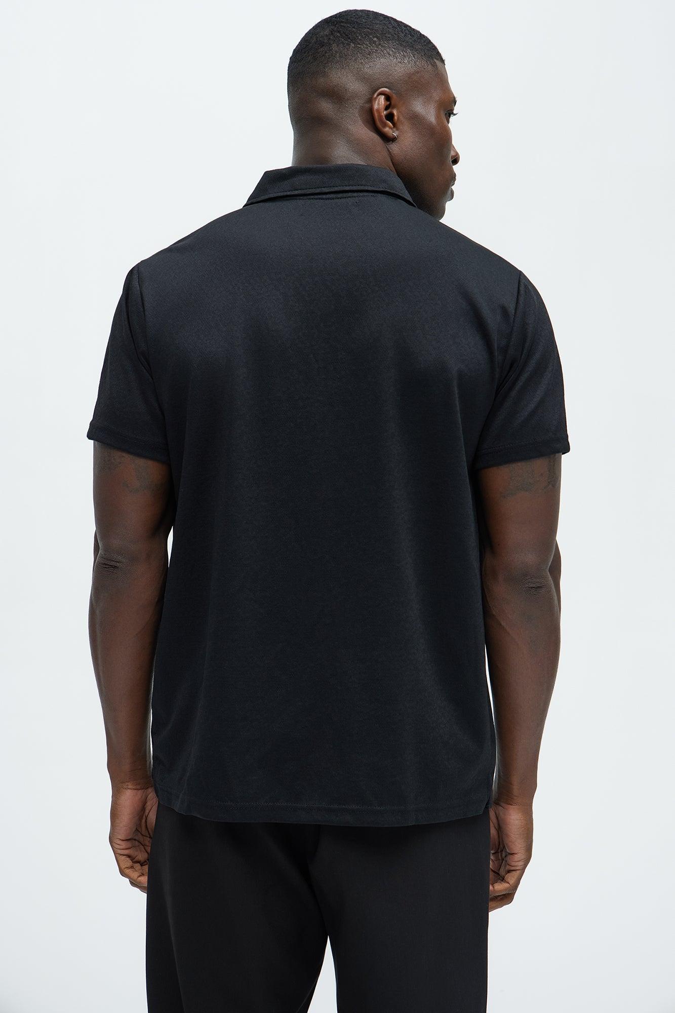 Jacquard Floral Knit Quarter Zip Polo Shirt - Black Product Image