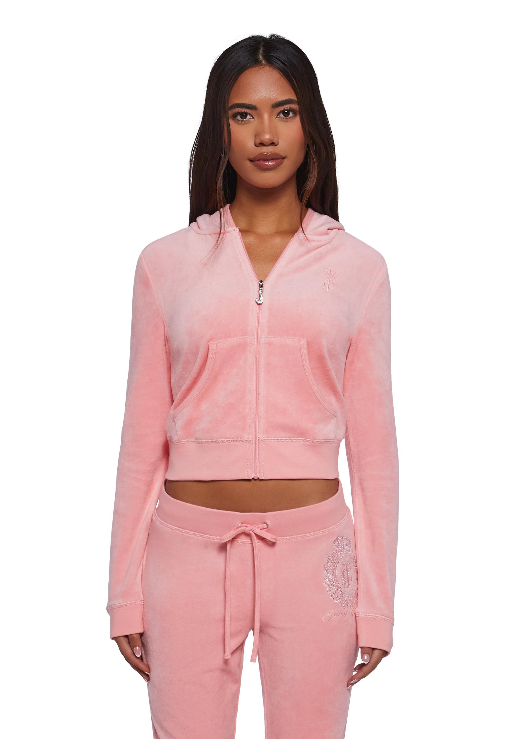 Juicy Couture Crown Heritage Cotton Velour Hoodie - Pink Product Image