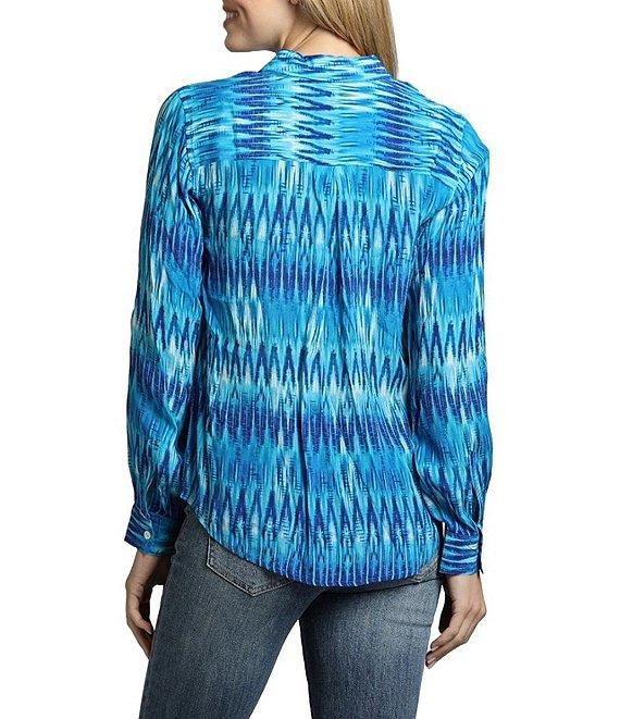 APNY Printed Spread Collar Neckline Long Sleeve Top Product Image