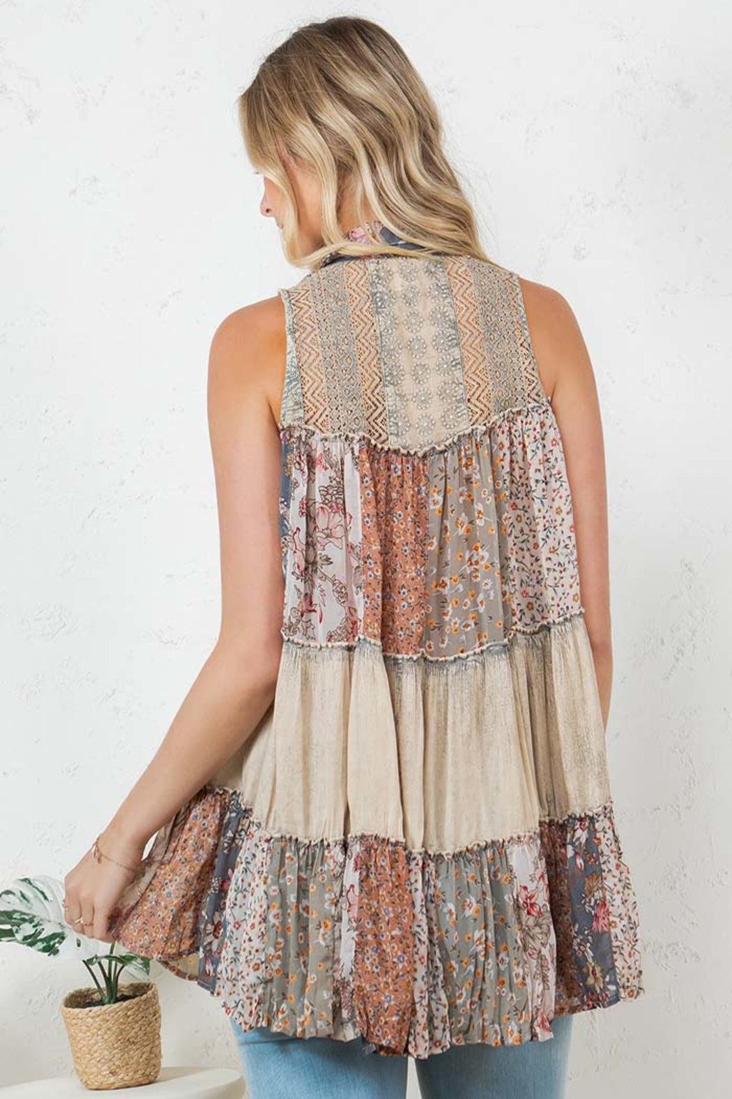 Boho Patchwork Button-down Top Product Image
