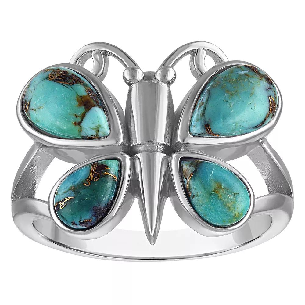 Designs by Gioelli Sterling Silver Blue Copper Turquoise Butterfly Ring, Womens Product Image