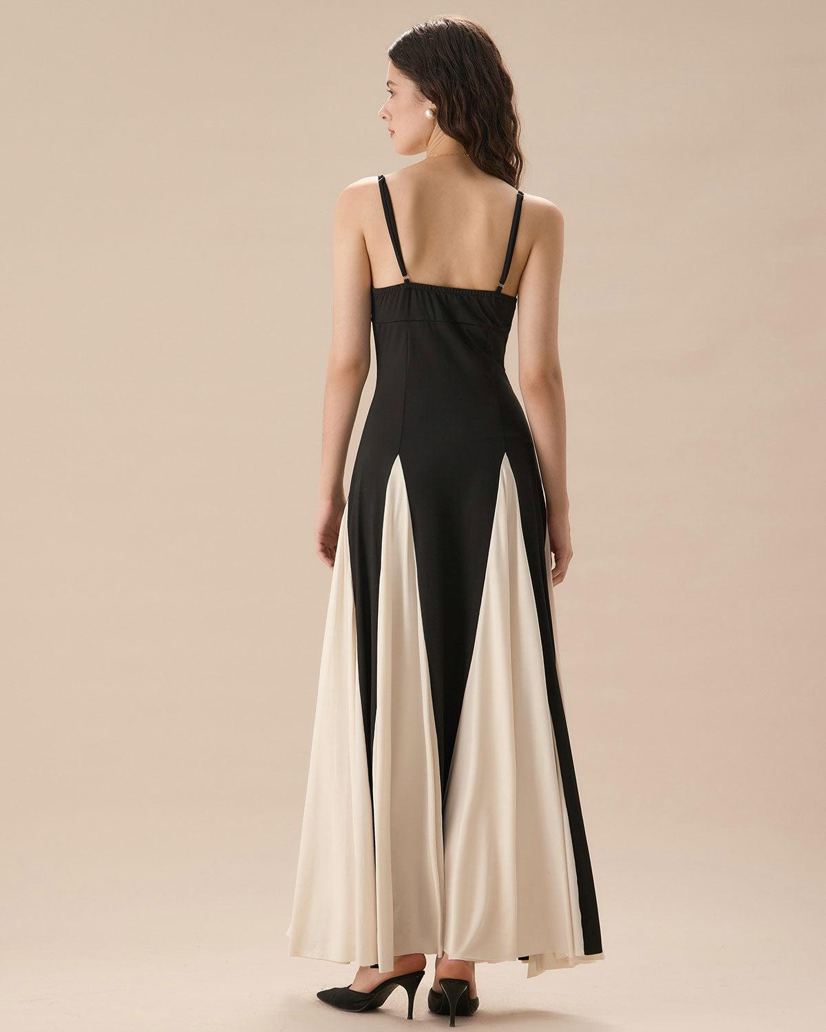 Women's Black Contrasting Pleated Slip Maxi Dress Female Product Image