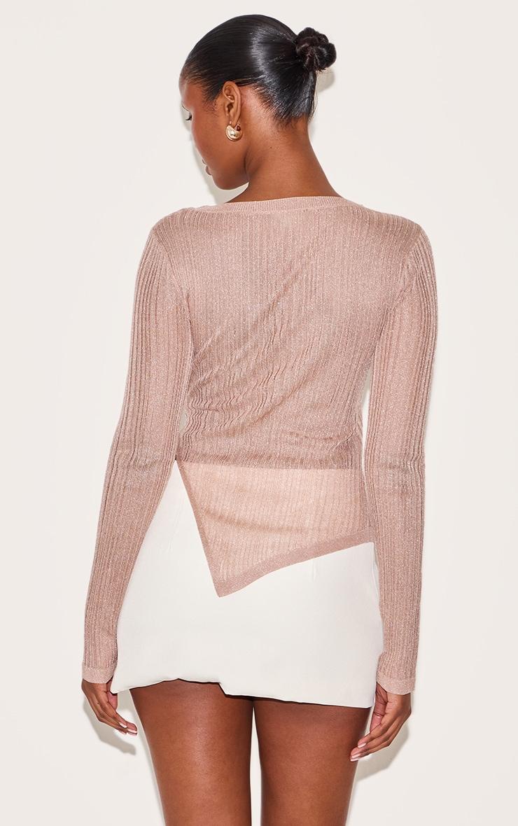 Mocha Sheer Knit Asymmetric Top Product Image