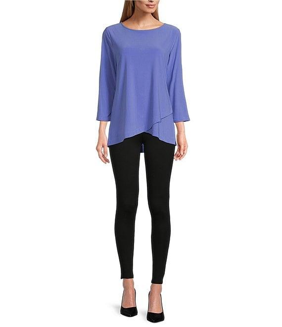 Slim Factor by Investments Crew Neckline High-Low Hem Back Button Top Product Image