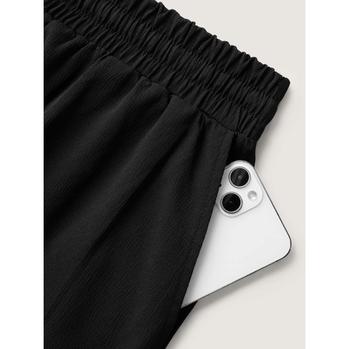 Plus Size Scalloped Hem Laser Cut Wide-Leg Pants Women Black Leisure Wide Leg Mid Rise Casual Pants BloomChic 22-24/3X Product Image