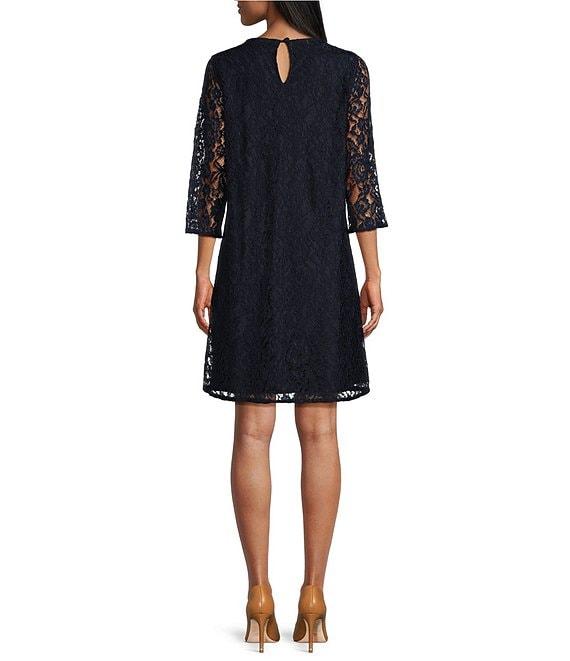 Caroline Rose Lace Round Neck 3/4 Sleeve Shift Dress Product Image