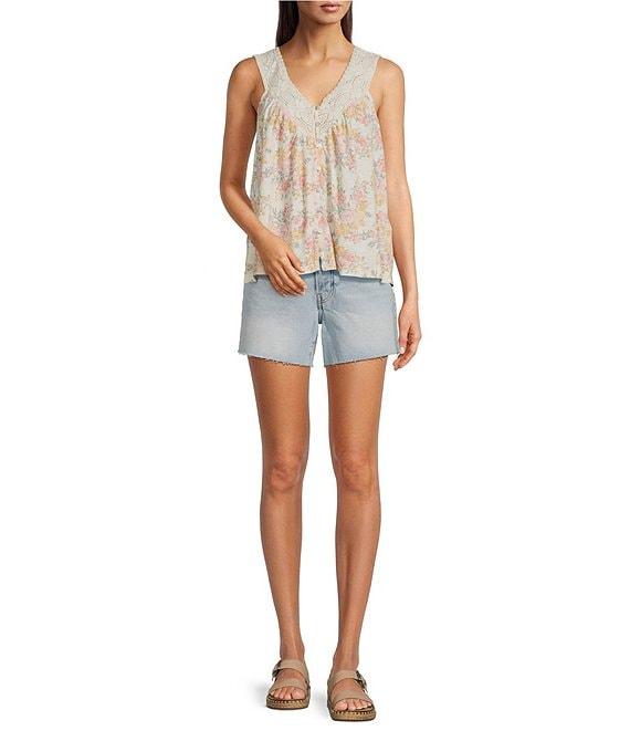 Lucky Brand Knit Printed V-Neck Sleeveless Lace Trim Top Product Image