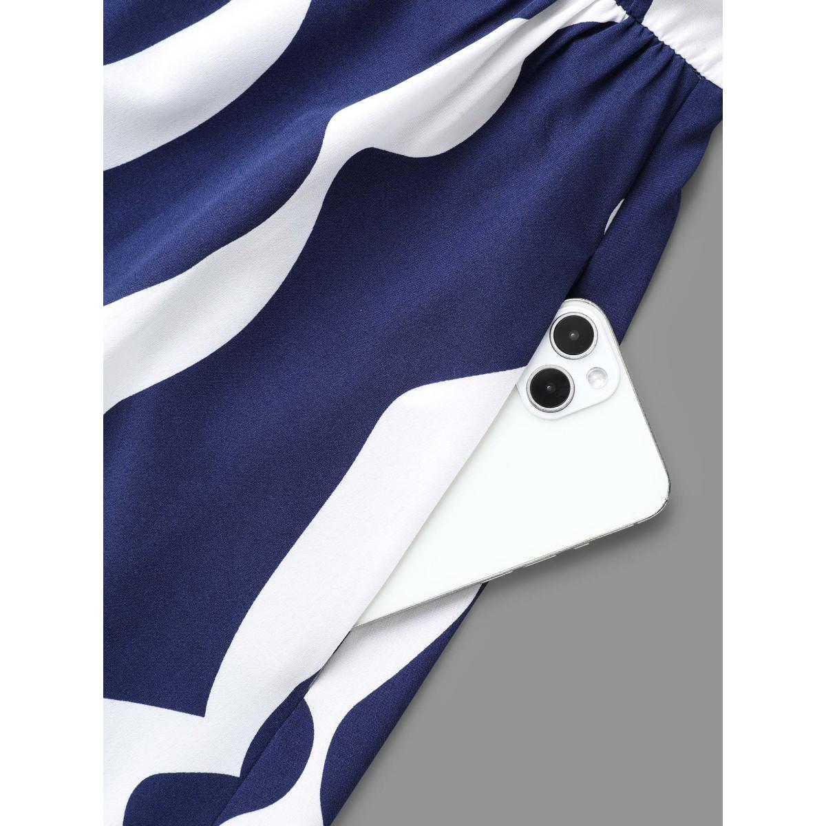 Plus Size Round Neck Color Contrast Frill Trim Dress Navy Women Elegant Frill Trim Round Neck Long Sleeve Curvy BloomChic 18-20/2X Product Image