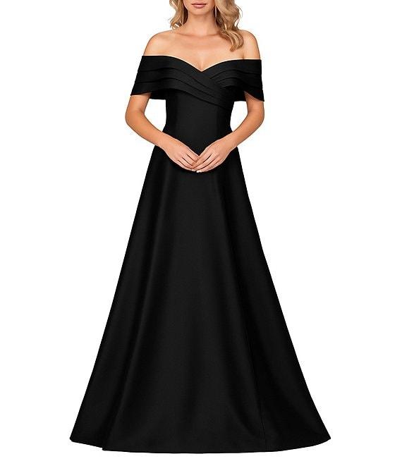 Terani Couture Pleated Off-the-Shoulder A-Line Gown Product Image