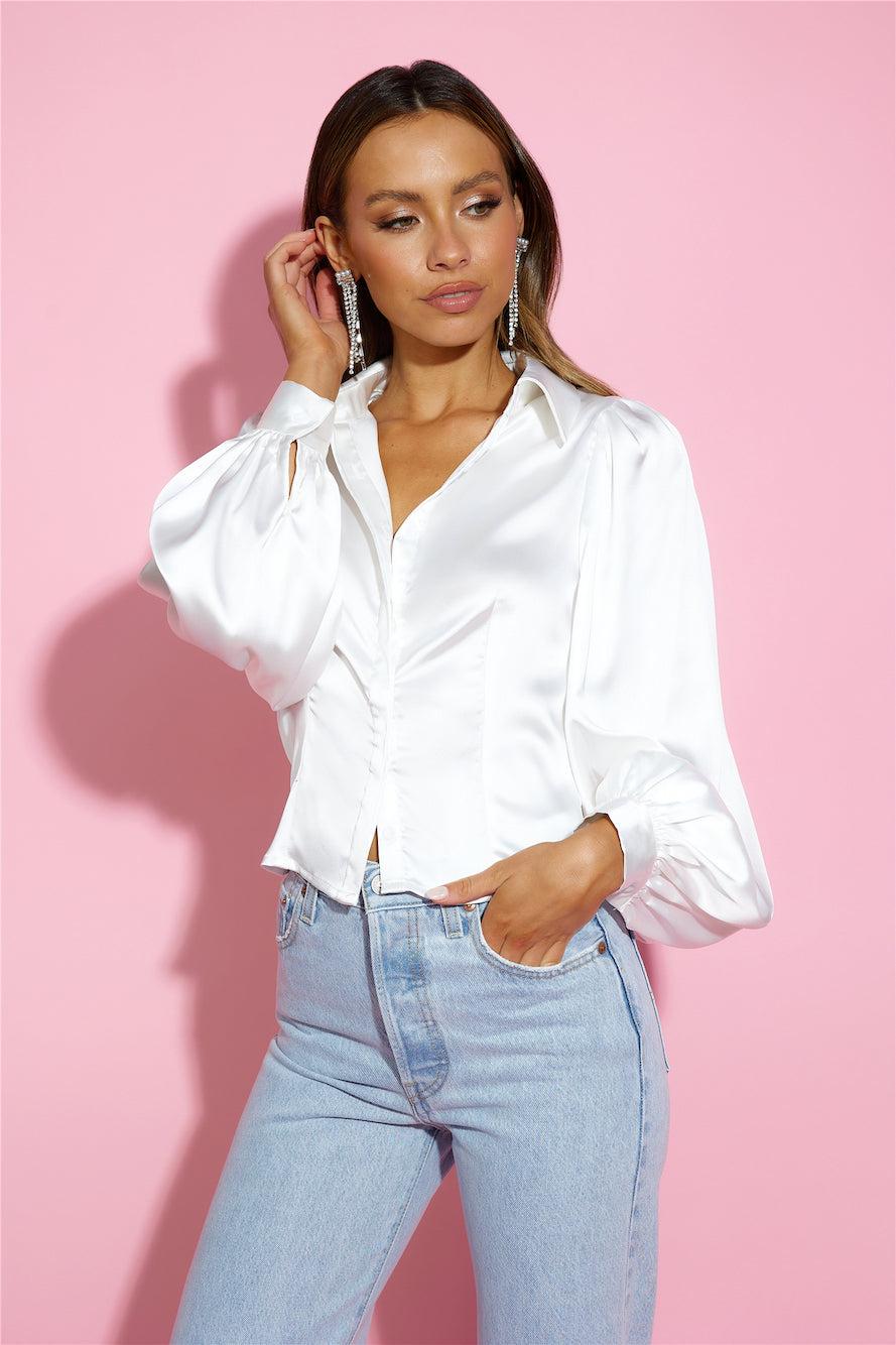 Go Smooth Satin Crop Shirt White Product Image