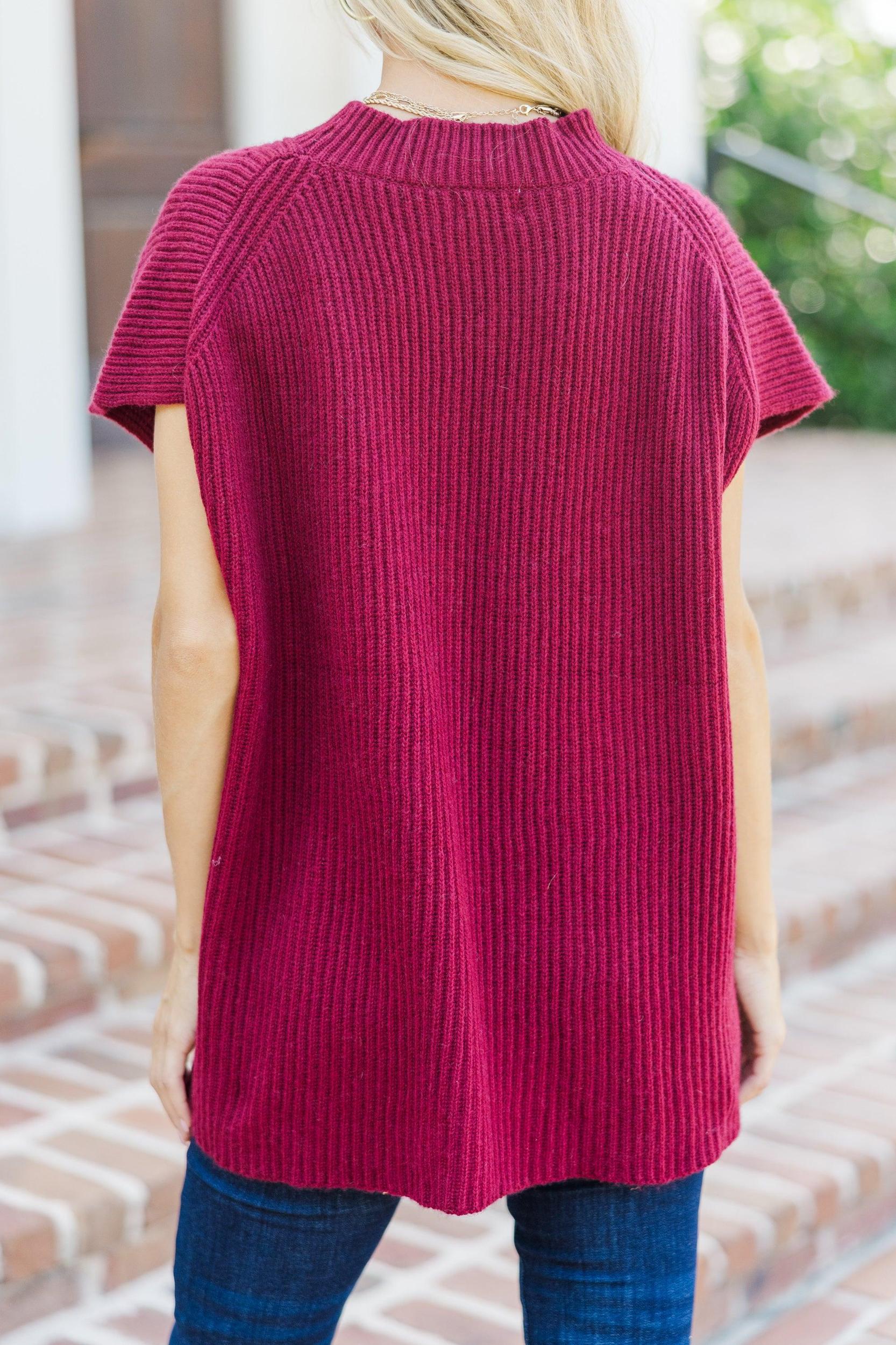 The Slouchy Burgundy Red Short Sleeve Sweater Female Product Image